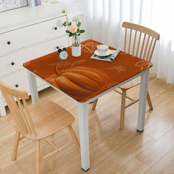 HAOXIT Fall Tablecloth Square White Pumpkins Burnt Orange Table Cloth,Stain Resistance Polyester Thanksgiving Day Harvest Table Covers for Kitchen Dining,Small Tablecloth for Party Picnic 36*36