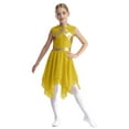 thumbnail image 4 of YiZYiF Kids Girls Sleeveless Liturgical Praise Dance Dress Asymmetrical Worship Tunic with Pants Set Yellow White 12, 4 of 7