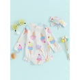 thumbnail image 5 of Shunvnny Toddler Baby Girls One Piece Swimsuits Flower Ice Cream Print Long Sleeve Round Neck Ruffle Zip Up Swimwear Infant Girls Bathing Suit Beachwear, 5 of 9