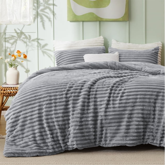 Juego de edredón Bedsure California King de felpa gris, 3 piezas