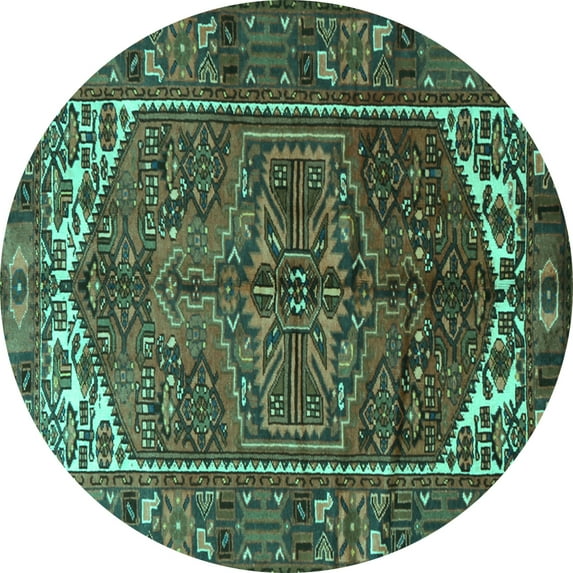 Ahgly Company Machine Washable Indoor Round Persian Turquoise Blue Traditional Area Rugs, 4' Round
