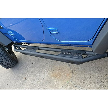 2007-2017 Jeep Wrangler 4-Door Rock Rail 3 Tube Side Steps Black Mountain