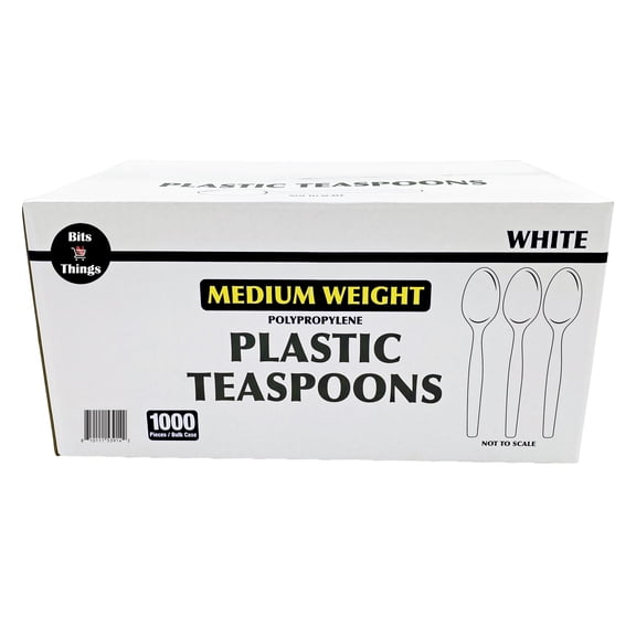Bits N Things Disposable Teaspoons | White Medium Weight Cutlery | 1000 Count