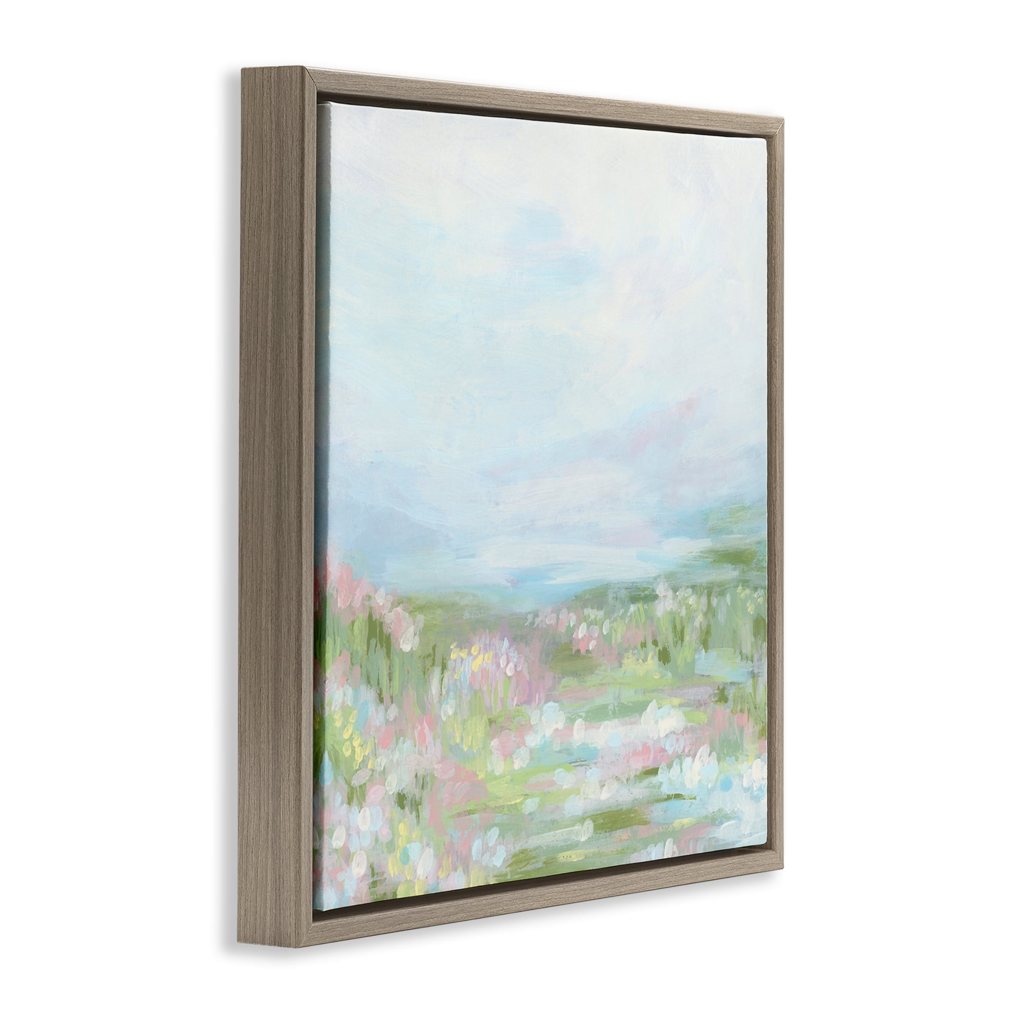 Stupell Industries Pastel Flower Field Landscape & Nature Painting Brown Floater Framed Canvas Art Print Wall Art, 25 x 25