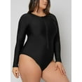 thumbnail image 2 of BeautyIn Women's Plus Size One Piece Swimsuit Zip Swimwear Solid Black Rash Guard, 2 of 6