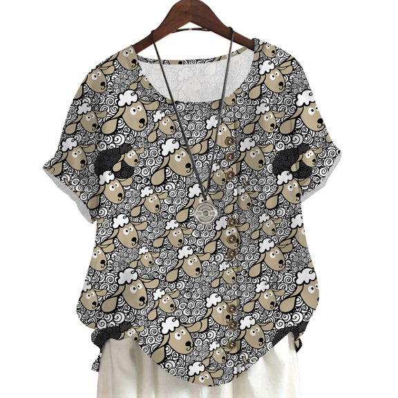 CLOOCL Plus Size Shirts for Women Cartoon Sheep 3D Printed Summer Blouse