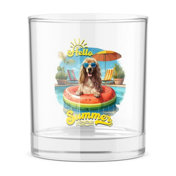 Hello Summer Afghan Hound Pool Day on Watermelon Float 11oz Whiskey Glass Mug Dog Lover Whiskey Cocktail Glasses Cup - 13008