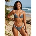 thumbnail image 5 of LMLYSoH Women 2 Pieces Bikini Swimsuits Patchwork Tie-Up Halter Neck Sleeveless Bra Thong Bottoms Beach Bathing Suit Set, 5 of 9