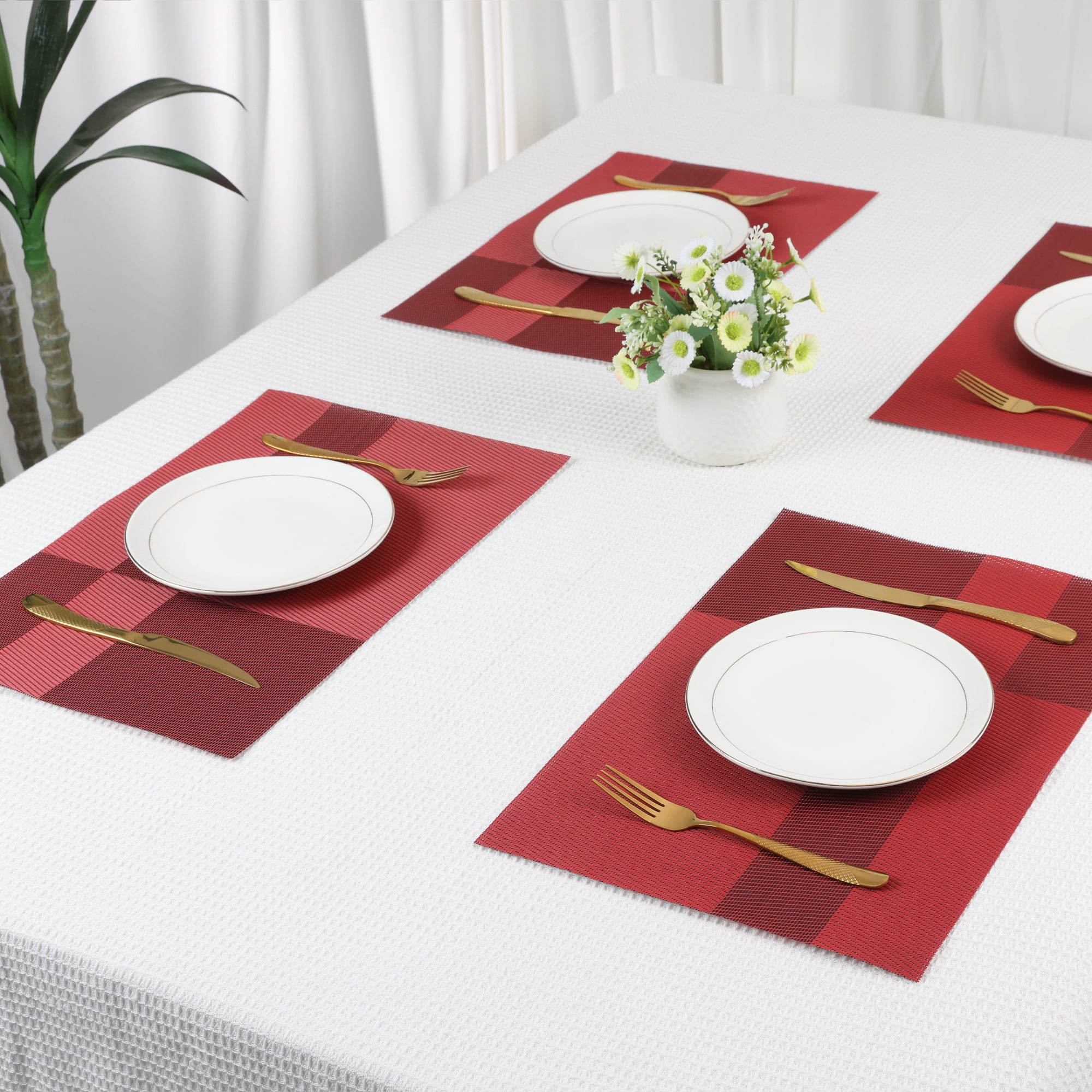Unique Bargains Set of 8 Placemats for Kitchen Table Decor Red