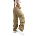 thumbnail image 6 of WULMLEO Cargo Pants Women Elastic High Waist Travel Pants Wide Leg Baggy Casual Trousers Hiking Streetwear with Multi Pockets Khaki S, 6 of 9
