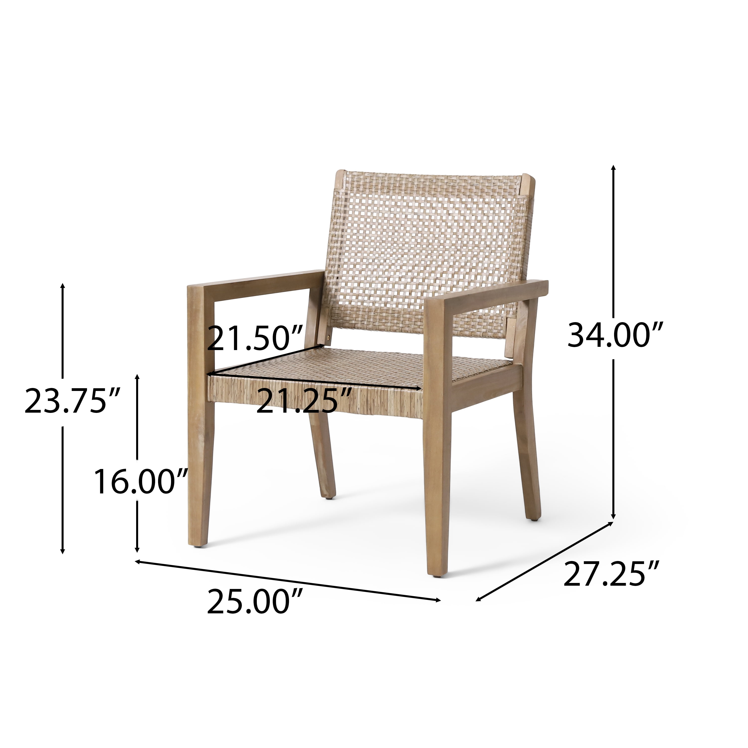 Outdoor Single Seat Chair Set of 2, Combined Wicker and Acacia Wood Structure for Patio Garden, Light and Light Brown