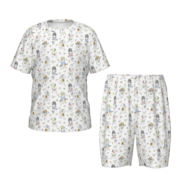 Fotbe Dancing Dogs Pijama Estampada de 2 Piezas para Niños – Ropa de Dormir de Manga Corta Cómoda para Niños y Niñas, Camiseta y Shorts de Algodón-3X-Large