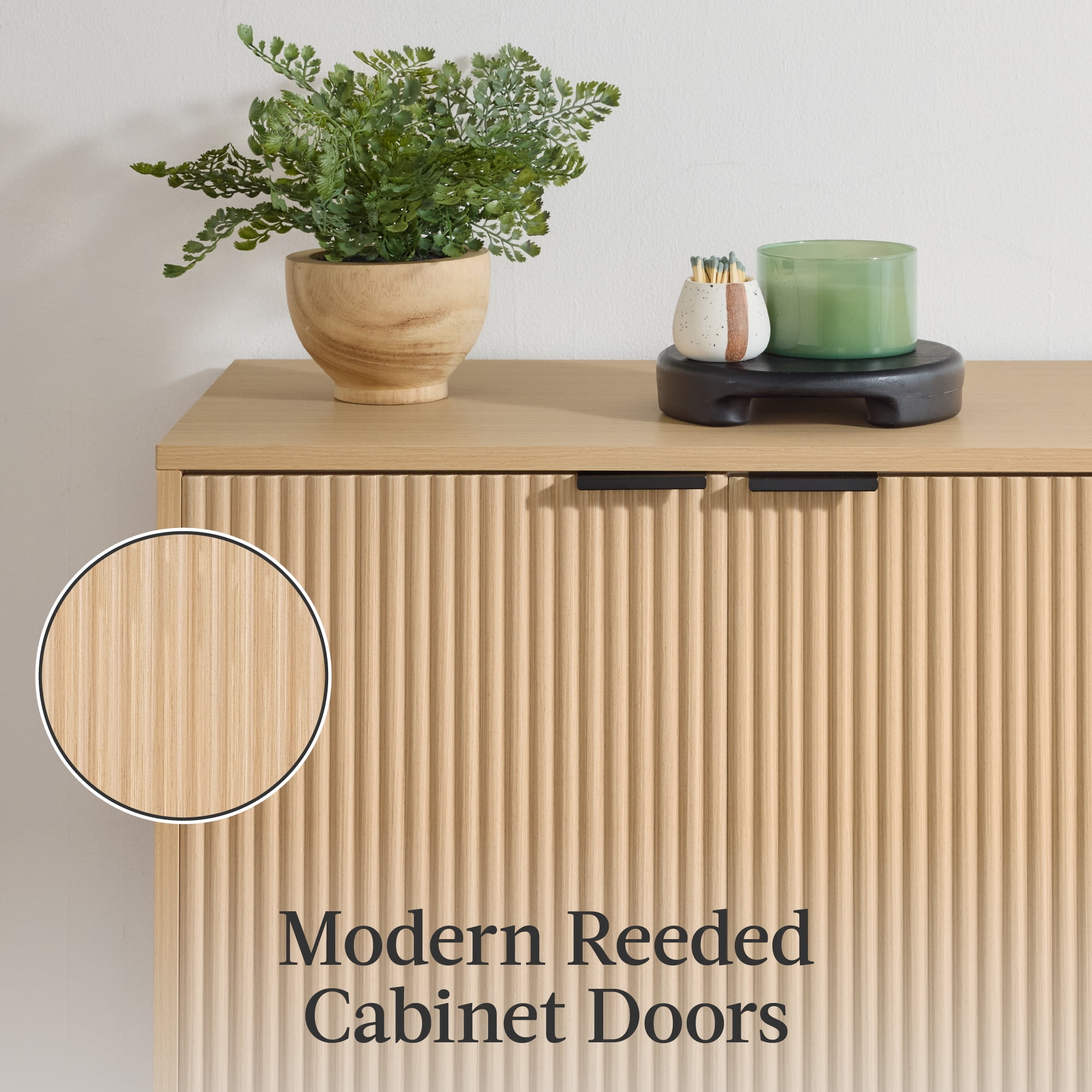 Best Choice Products 2-Door Reeded Storage Cabinet w/ Soft-Close Doors, Multipurpose Accent Furniture - Natural