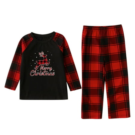 

Honeeladyy Christmas Family Pajamas Parent-child Attire Christmas Suits Patchwork Plaid Printed Homewear Round Neck Long Sleeve Pajamas Two-piece Kid Sets Sales Online