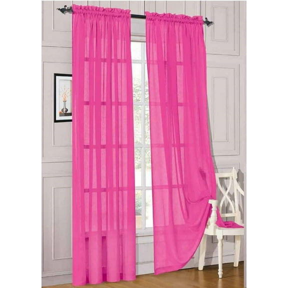2pc Hot Pink Solid Sheer Voile Window Curtain Set, Two (2) Rod Pocket Panels 55"W x 84"L (Each)