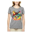 thumbnail image 2 of Wild Bobby Dean Russo Colorful Blue Eyes Cat Cat Lover Women Graphic Tee, Heather Grey, 3X-Large, 2 of 5