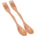 thumbnail image 1 of Tenedor y cuchara 2 en 1, juego de 2 tenedores de madera, cubiertos de viaje reutilizables, utensilios de camping ligeros TUNC Sencillez, 1 of 5