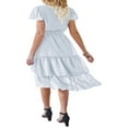 thumbnail image 4 of Femmes Boho Manches Courtes V Robe de Cou Casual Ruffle Wrap Swing Plage Sundress Été Mousseline de Soie Parti Midi Robe avec Ceinture, 4 of 5