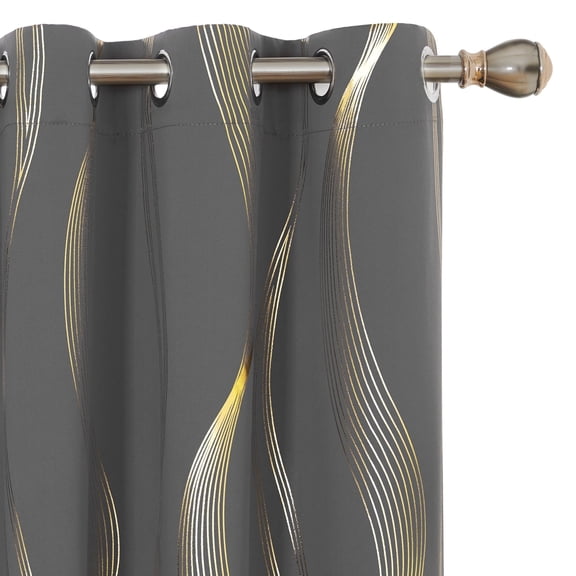 ZOPZO Golden Wave Print Blackout Curtains, Dark Gray, 42W x 84L Inch, Thermal Insulated, Room Darkening Drapes for Home and Office