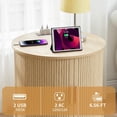 thumbnail image 5 of Fluted Round End Table with Charging Station, 24" Large Farmhouse Sofa Side Table with Sliding Tambour Door & Storage, Boho Wood Nightstands for Living Room, Bedroom (Natural), 5 of 14