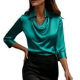 thumbnail image 5 of Satin Blouses for Women Silk Cowl Neck Shirts Elegant Ruffle 3/4 Sleeve Tops Slim-Fit Fashion Trendy Outfits Casual Business Outfits 2026 Summer Tops Lace Ladies Clothes, 5 of 7
