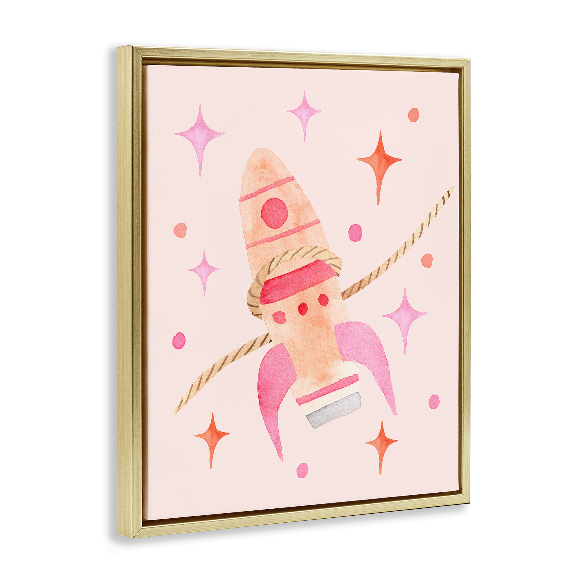 Lasso Rocket Ship Gold Framed Floater Canvas Wall Art, design by Nina Jacobs