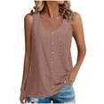 thumbnail image 2 of Womens Tank Tops Sleeveless Tops for Women Women's Solid Color Hollow Button Round Neck Fashionable Casual Tank Pink M, 2 of 8