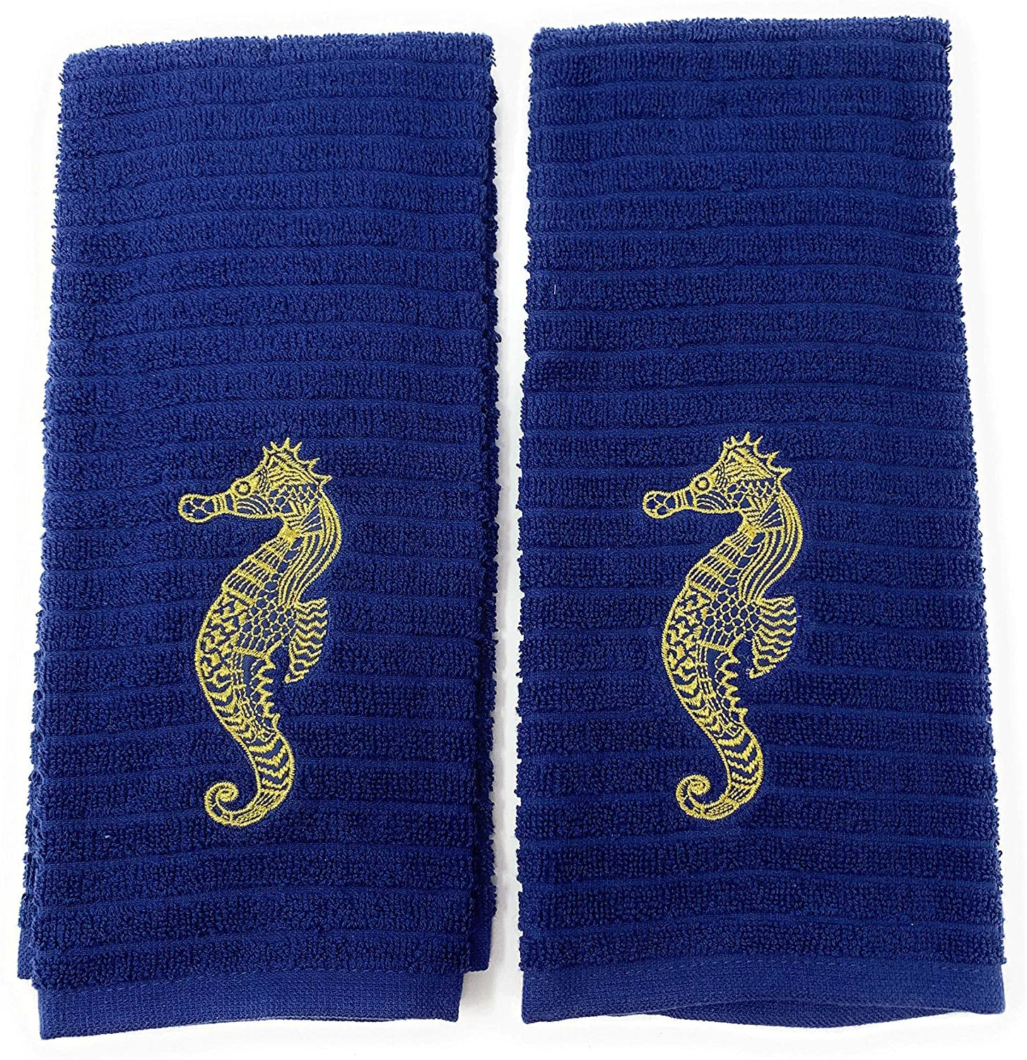 11Coastal Tie Towel 15" x 17"  100% Cotton SEA HORSE  Dark Blue