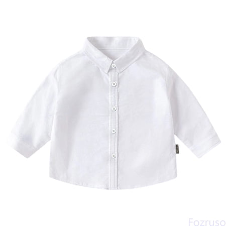 Fozruso Spring And Autumn Children s Large Sized Collared Button Down Plain Colored Long Sleeved Shirts As Comfortable Inner Wear For Boys Shirt Jackets Casual Tee Sizes 3-4 Years White