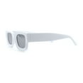 thumbnail image 2 of Small Thick Beveled Horn Rim Rectangle Plastic Mod Fashion Sunglasses White - Silver Mirror, 2 of 7