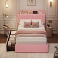 thumbnail image 6 of Twin Szie Upholstered Bed Frame with Storage Headboard,Teddy Fleece Platform Bed w/Channel Tufted Headboard &Wooden Slats Support,No Box Spring Needed, for Bedroom, 6 of 7