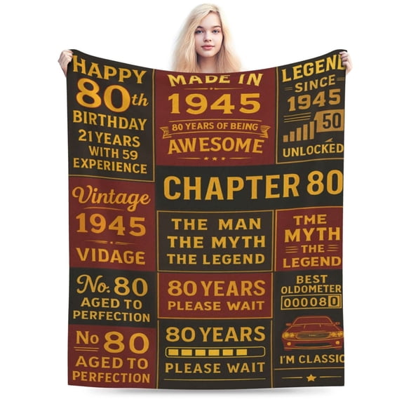 80th Birthday Gifts For Men Blanket , Happy 80th Birthday Gift Ideas, Gifts For 80-Year-Old, Gifts For Men Turning 80, Funny 80th Birthday Decorations, Unique Birthday Present 1945 Throw 50x40