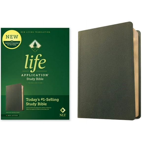 NLT Life Application Study Bible, Third Edition (Genuine Leather, Olive Green, Red Letter) (Hardcover)
