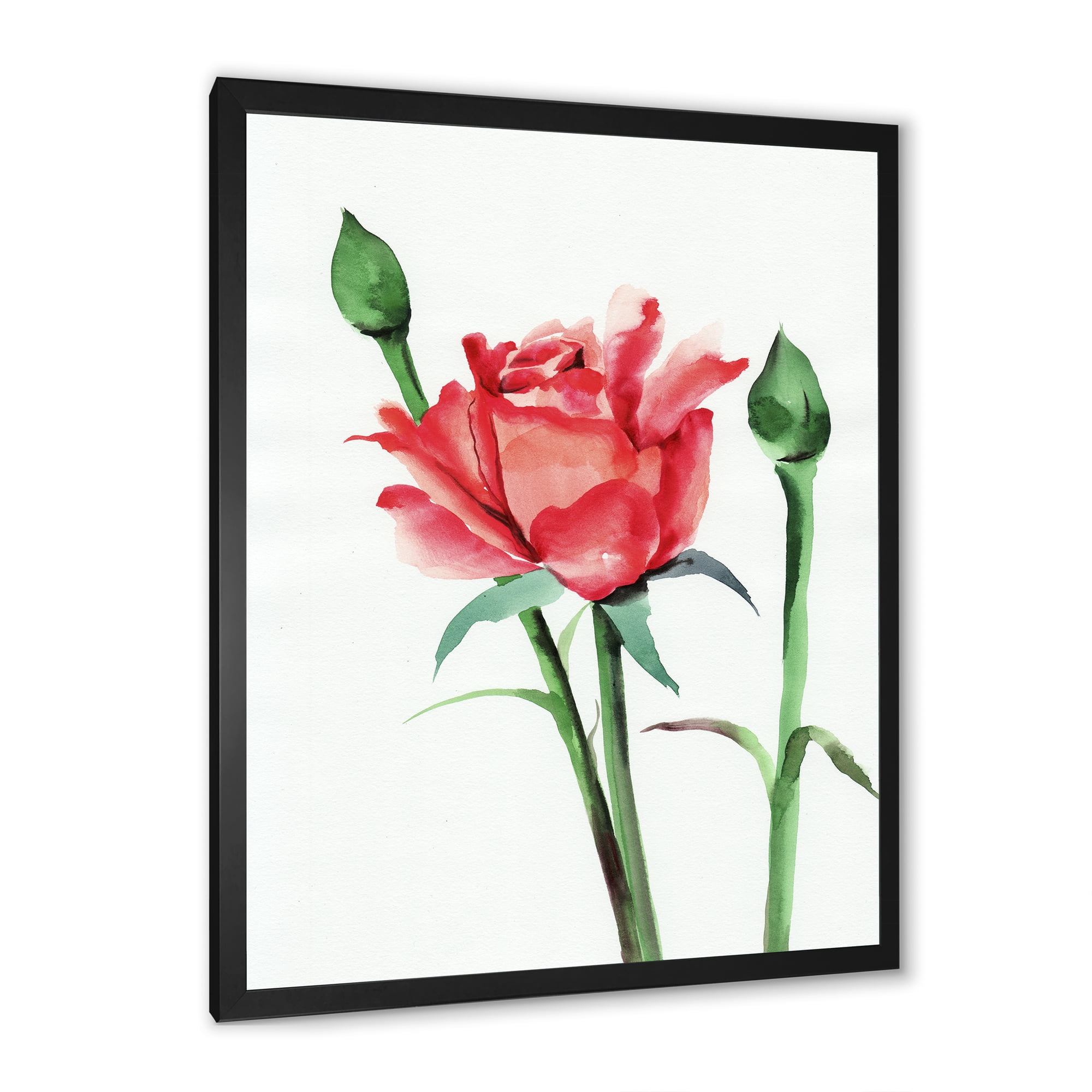 Designart 'Buds With Red Rose' Traditional Framed Art Print
