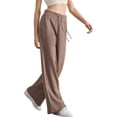 thumbnail image 2 of Pantalón Deportivo de Cintura Alta y Pierna Recta para Mujer, Cómodo Interior, Cordón Ajustable, Bolsillo para Hacer Ejercicio Marrón L, 2 of 9