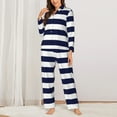 thumbnail image 3 of Kll Navy Blue And White Stripes Print Women'S Long Sleeve Pajamas With Pants Sleepwear Loungewear 2 Set-Xx-Large, 3 of 9
