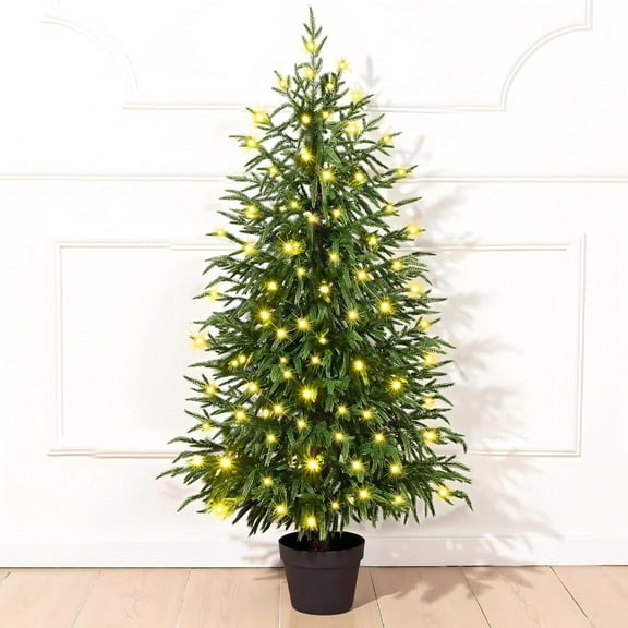 Minibee 2FT Tabletop Norfolk Pine Tree with Lights | Small Pre-Lit Artificial Christmas Tree with Black Pot Perfect for Home or Holiday Decor