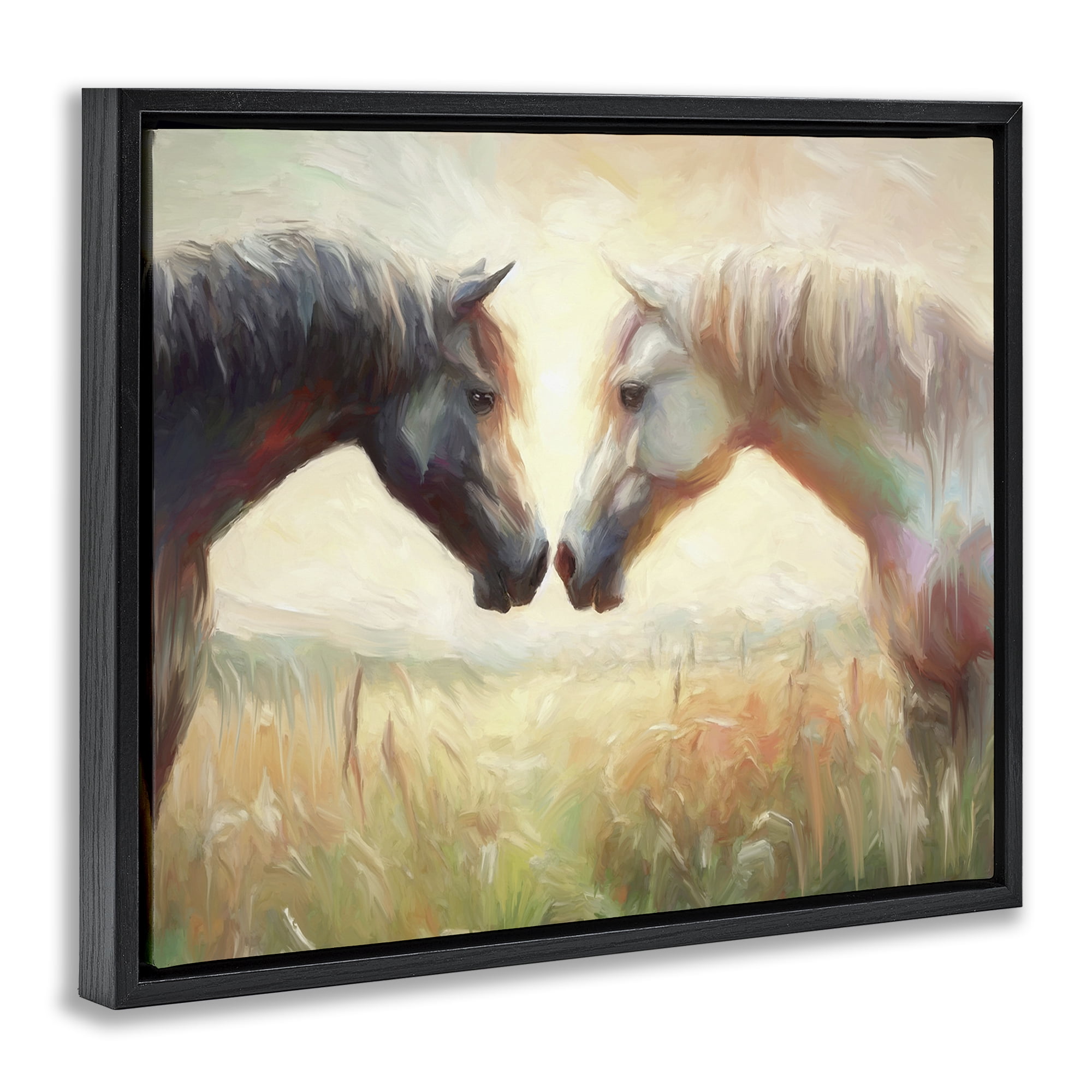 Stupell Industries Sunlit Horse Pair Animals & Insects Painting Black Floater Framed Canvas Art Print Wall Art, 31 x 25