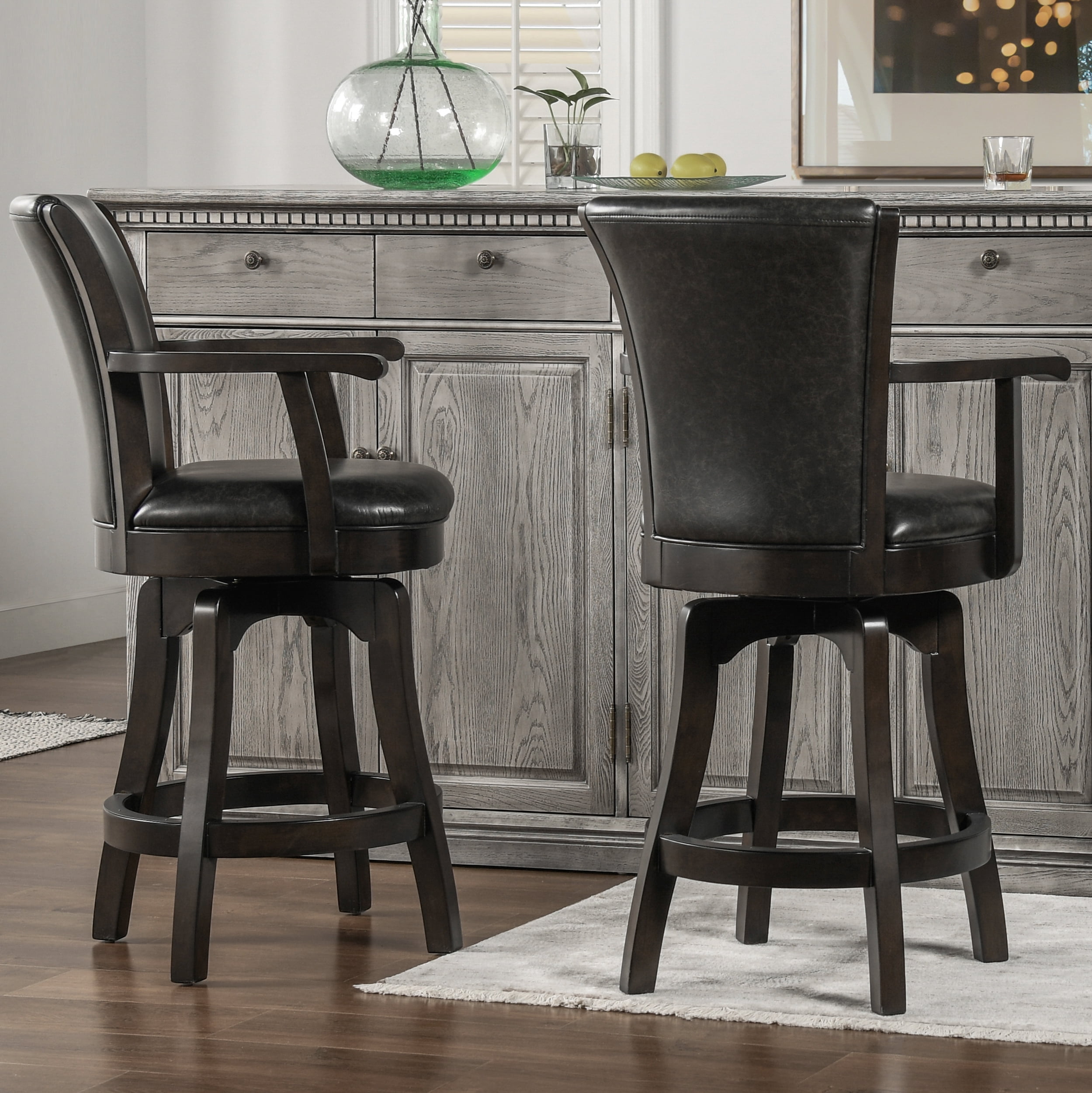 Williams 27" Swivel Counter Height Bar Stool Vintage Black Brown Faux Leather