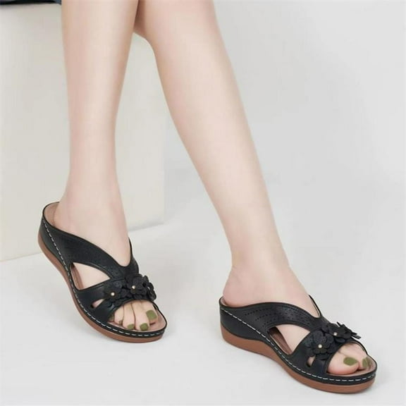 Bxsruta Floral-Embossed Wedge Slides with Contoured Footbed, Supportive Summer Walking Shoes