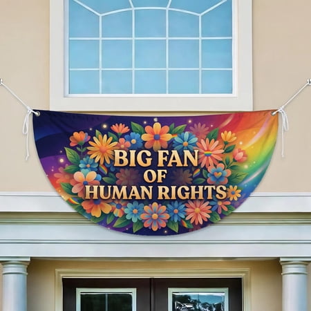 LGBT Big Fan of Human Rights Pride Rainbow Everyone Welcome Equality Pride Month Gift Banner Fan Flag 18x36in