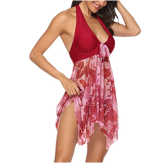 Birdeem Mode Femmes Décontracté à Bretelles Aguichant Imprimé Fendu Deux Pièces Maillot de Bain Tenue de Plage Robe de Bain