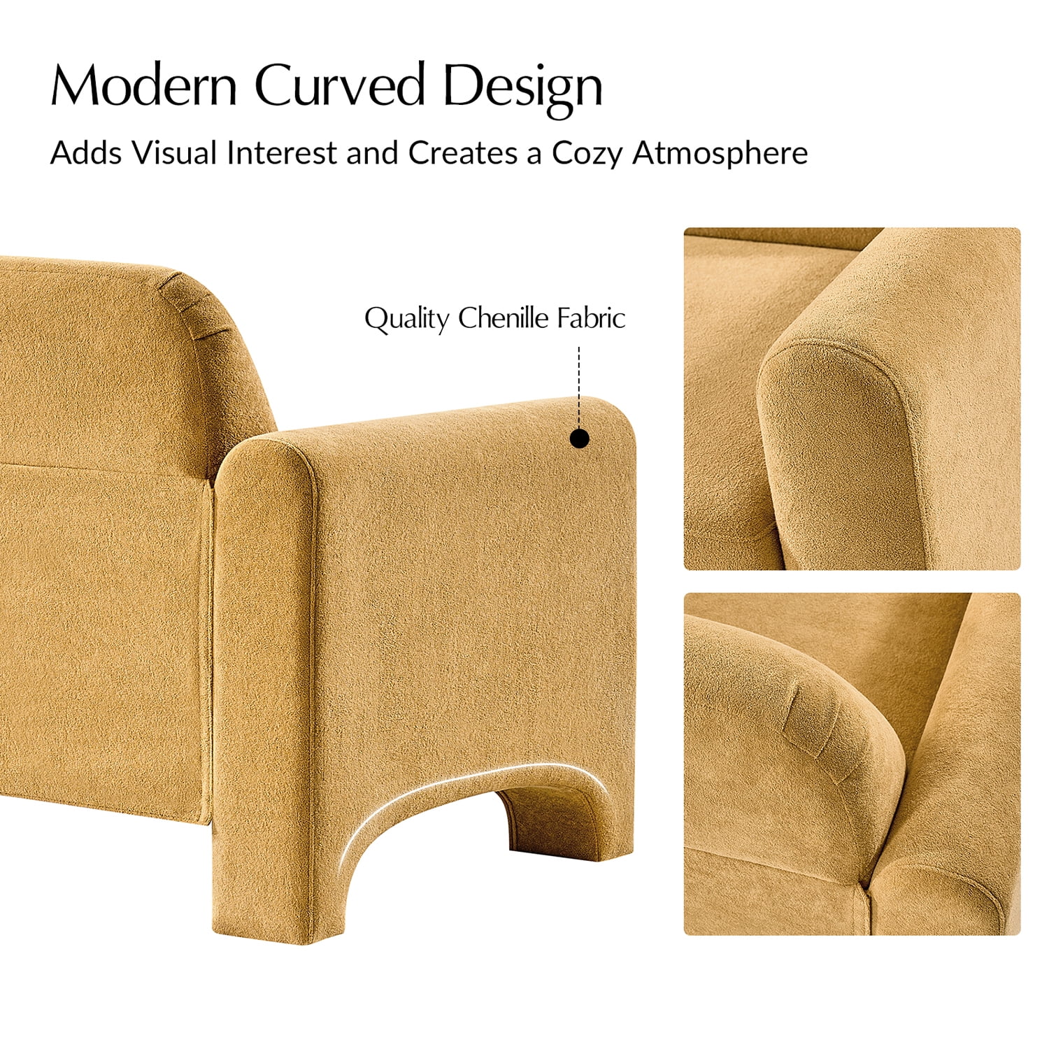 59" Modern Loveseat Sofa Chenille Fabric 2-Seater Couch with Curved Design for Small Space Living Room Camel