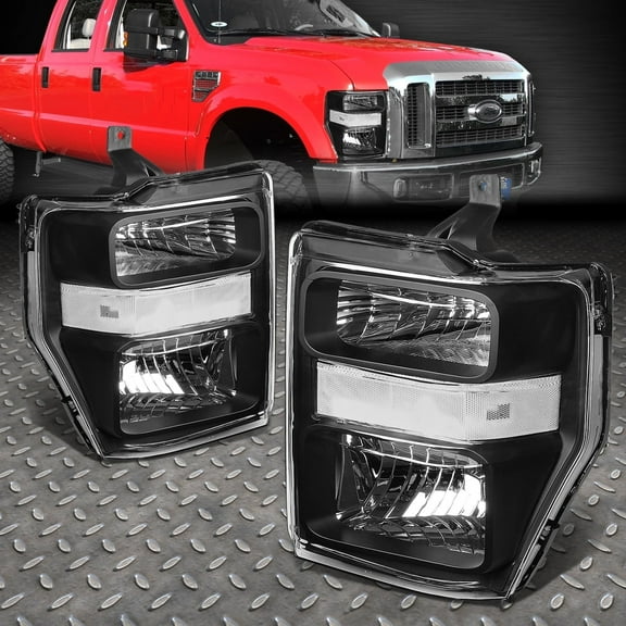 NUVISION for 08-10 Ford F250 F350 Super Duty Black Housing Clear Corner Headlight Lamps