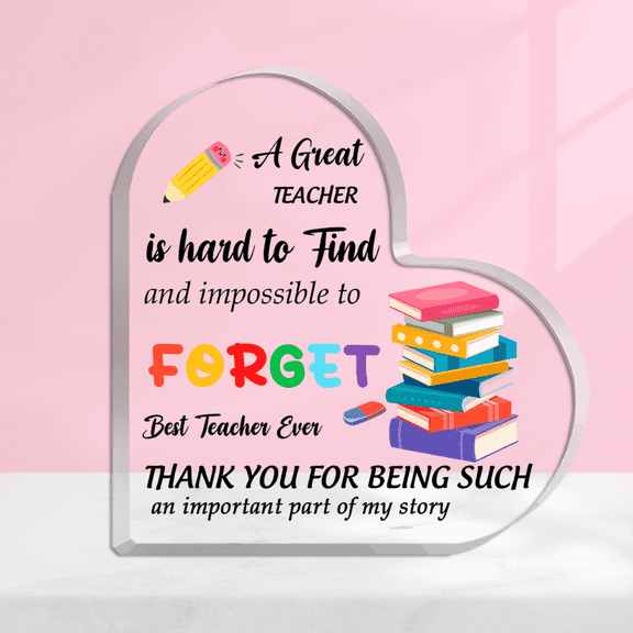 Heart-Shaped Teacher Appreciation Acrylic Keepsake Gift with Inspirational Quote Book/Pencil Design Desk Decor for Educators for Classroom or Home Office Classroom Decorations Graduation gift