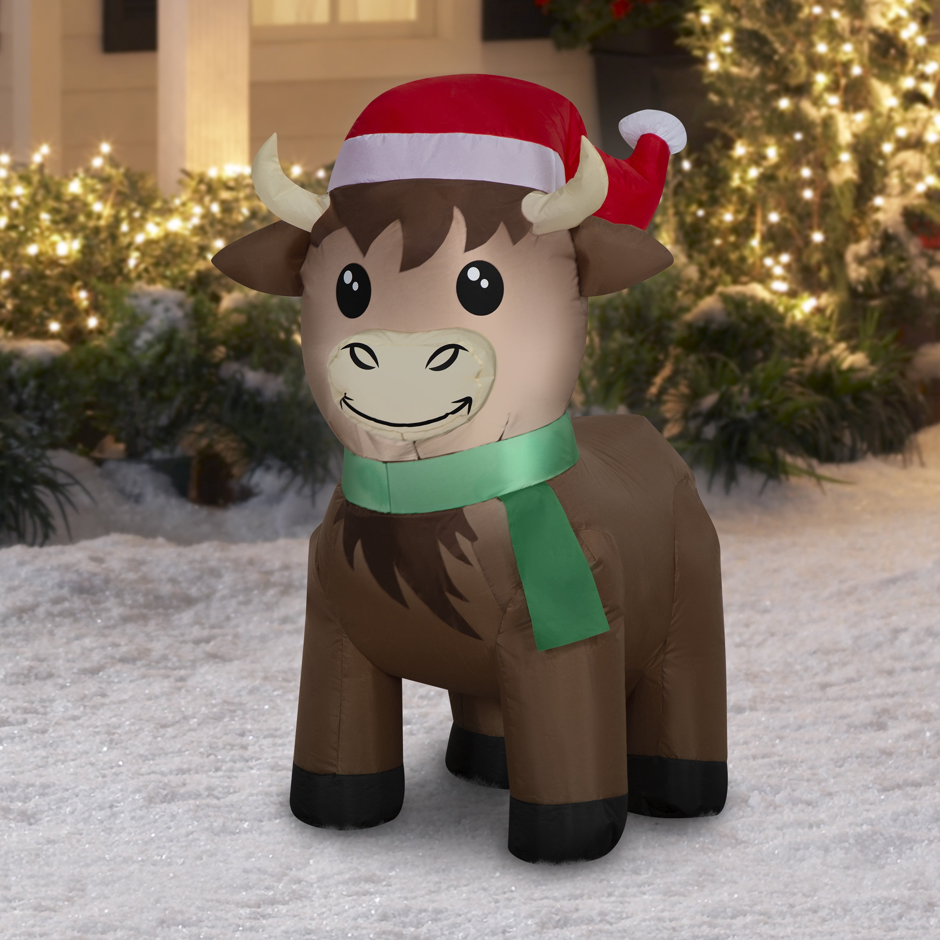 3.5 ft Highlander Cow Christmas Airblown Yard Inflatable, Multicolor, by Holiday Time