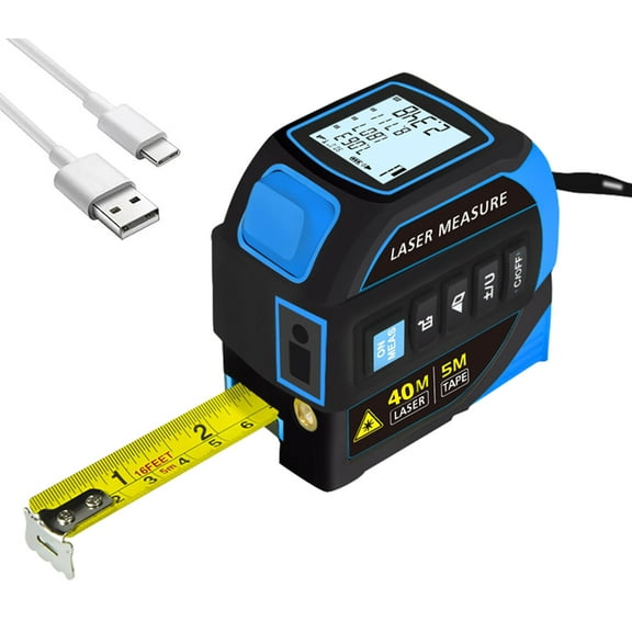 Tape measure 4-in-1 laser Digital Measuring Tape & 60m/197ft Laser Distance Meter & with 16ft/5m & Crosshair markings & Dual-axis electronic level,Display On Backlit LCD Screen