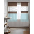 thumbnail image 3 of Blue Brown Morocco Curtains 72 Inch Length, Sheer Curtains for Bedroom Living Room Window Geometric Stripes Aqua Stitching Rod Pocket Voile Drapes Kitchen Curtains Small Half Window 52"x72" 2 Panels, 3 of 7