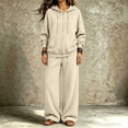 thumbnail image 7 of Szluipve Women Full Zip Hoodie 2 Piece Outfits Drawstring Long Sleeve Zip‑Up Hooded Jacket and Elastic Waist Wide Leg Pants Casual Tracksuit Loungewear Set Khaki L, 7 of 7