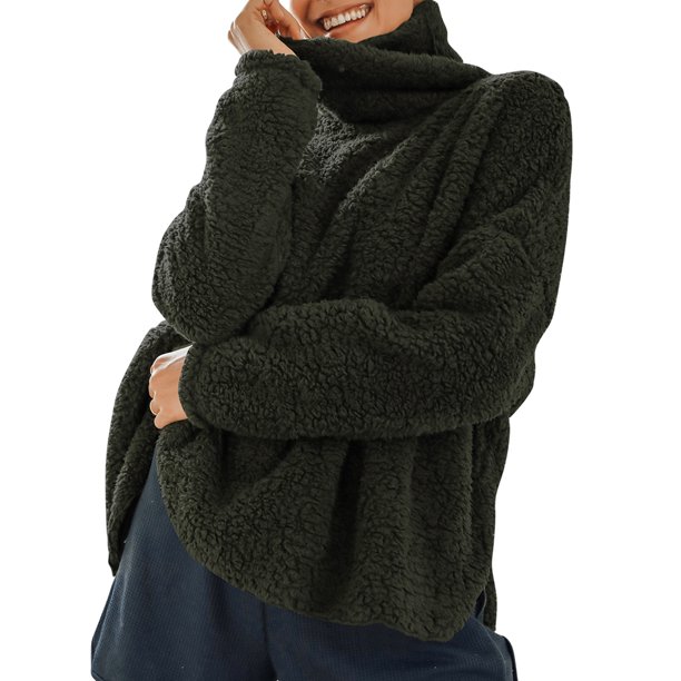 Mujeres Fleece Pullover Cuello alto Manga larga Fuzzy Warm Casual Sudaderas Romacci Sudadera de mujer